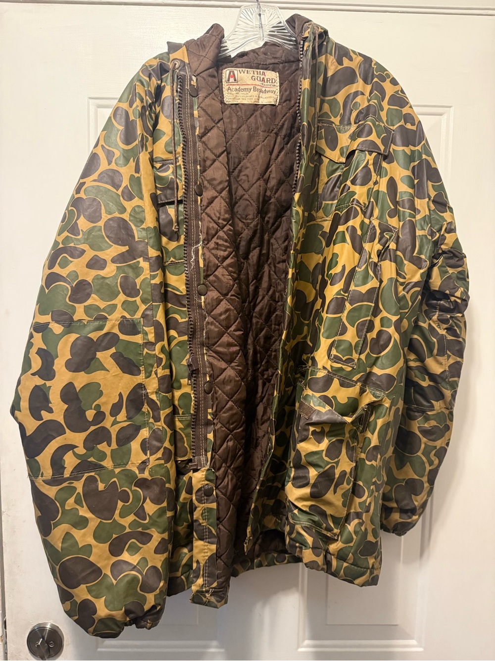 Vintage Wetha Guard Duck Camo Rain Jacket Hooded Quilted Mens L 70s 80s